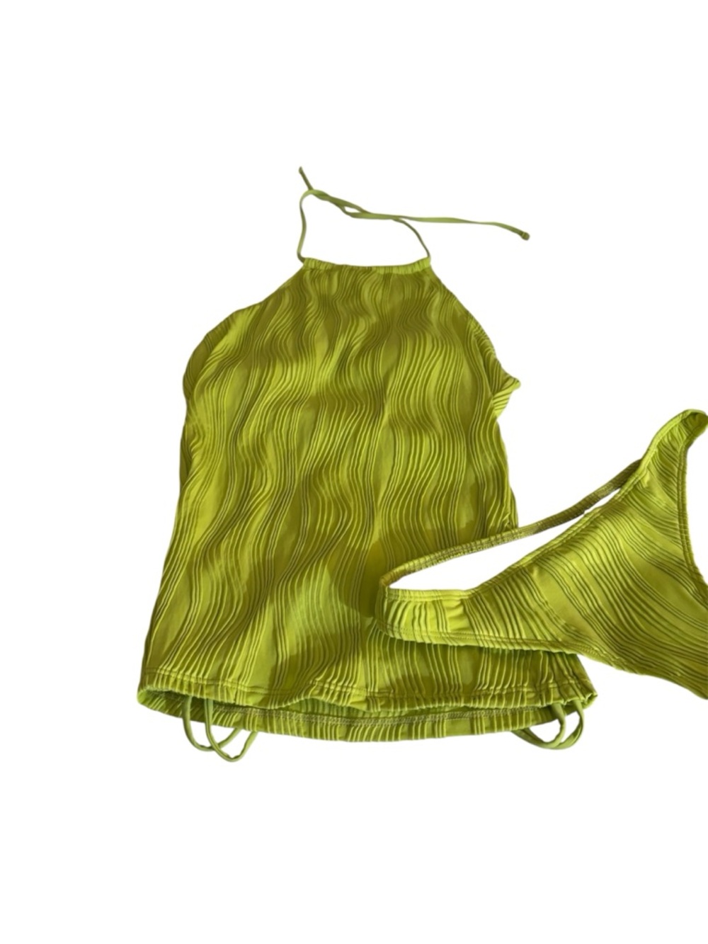 SHEIN Lime Green Textured Halter Bikini Top and Bottom